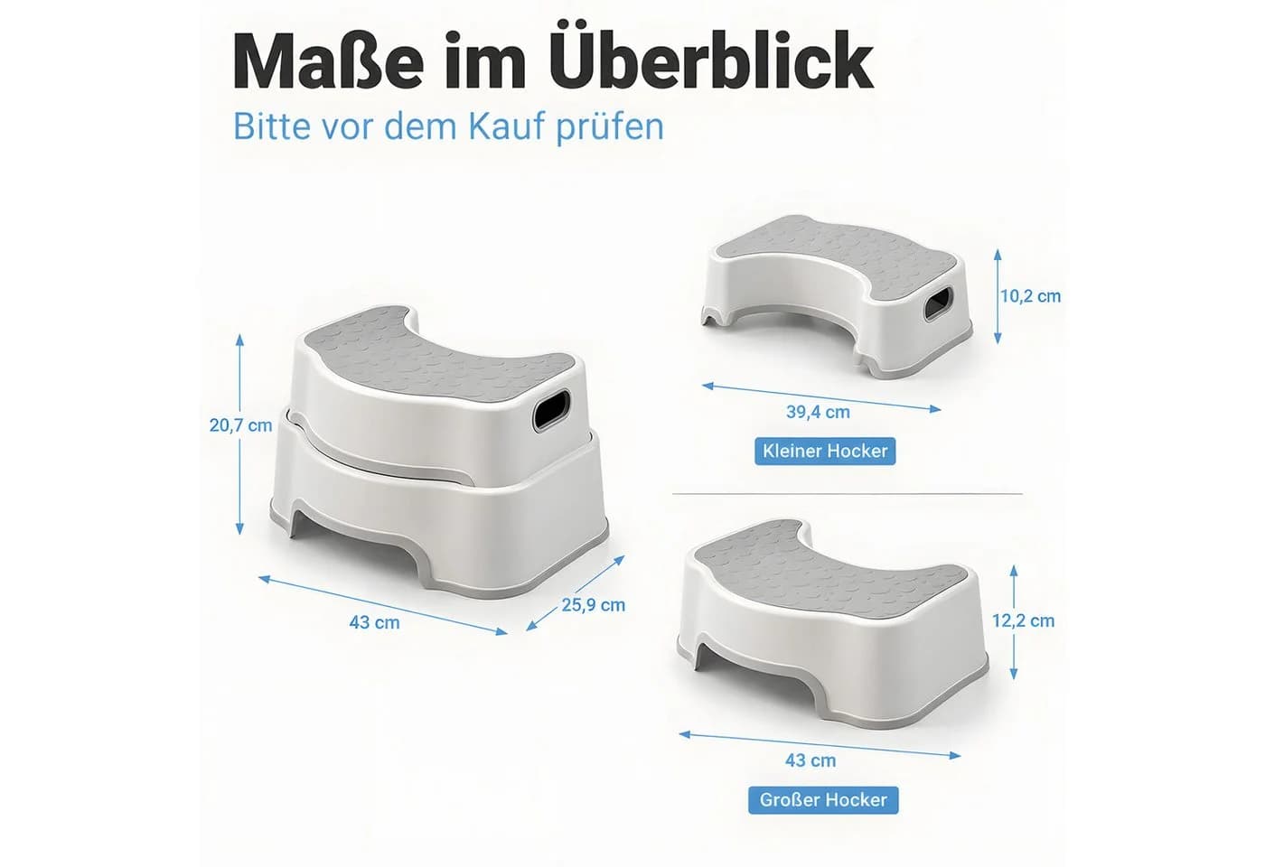 HEYHIPPO Tritthocker Toilettenhocker Grau rutschfest
