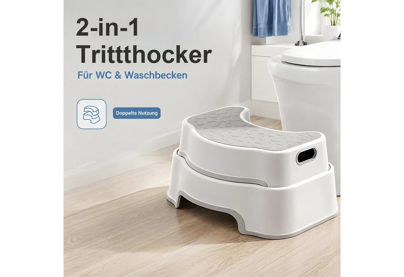 HEYHIPPO Tritthocker Toilettenhocker Grau rutschfest - Bild 5