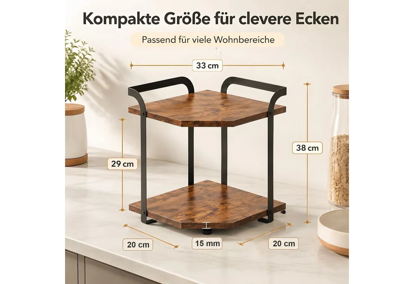 HEYHIPPO Küchenregal Eckregal 2 Ebenen Braun Schwarz Industrial