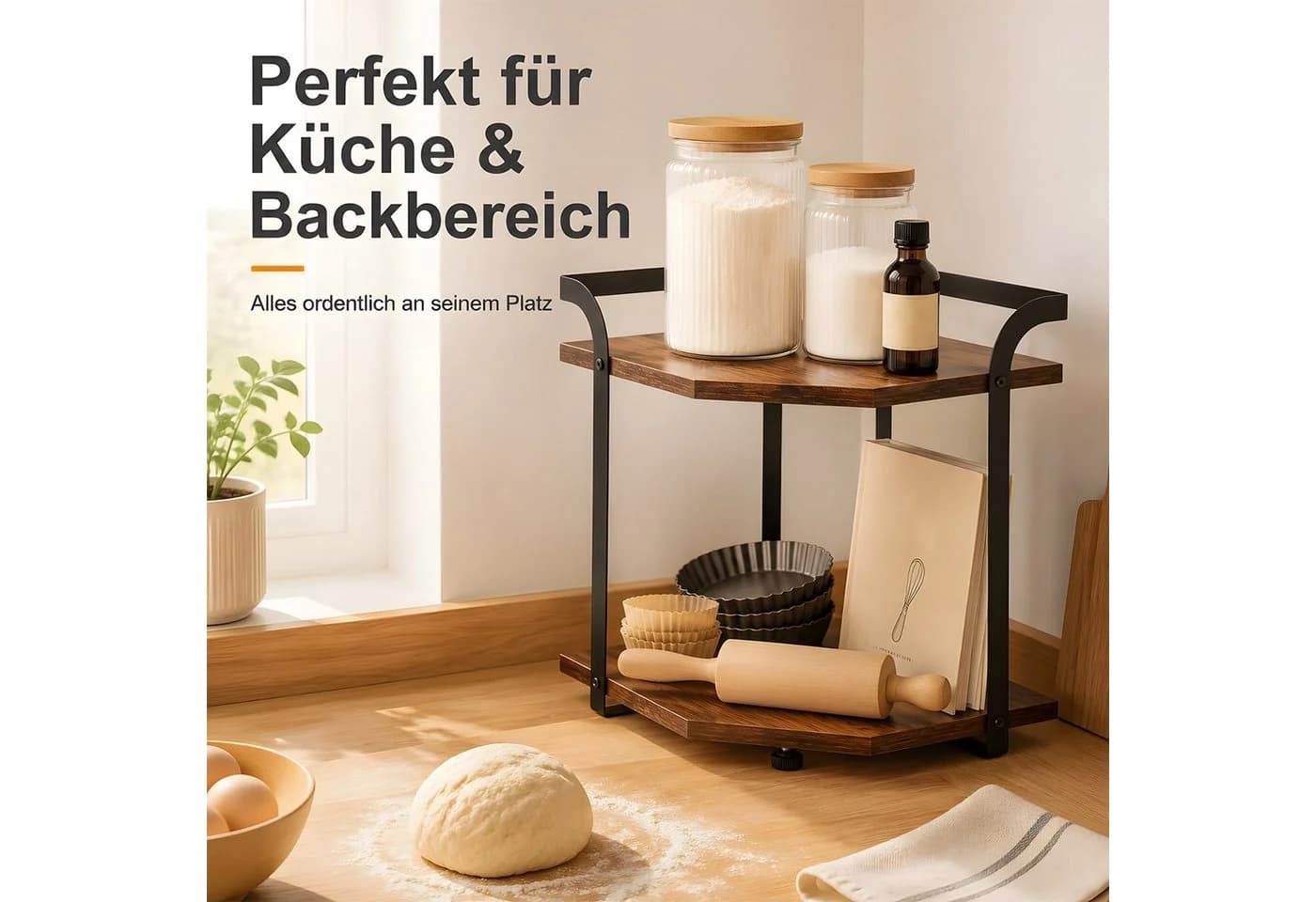 HEYHIPPO Küchenregal Eckregal 2 Ebenen Braun Schwarz Industrial - Bild 4