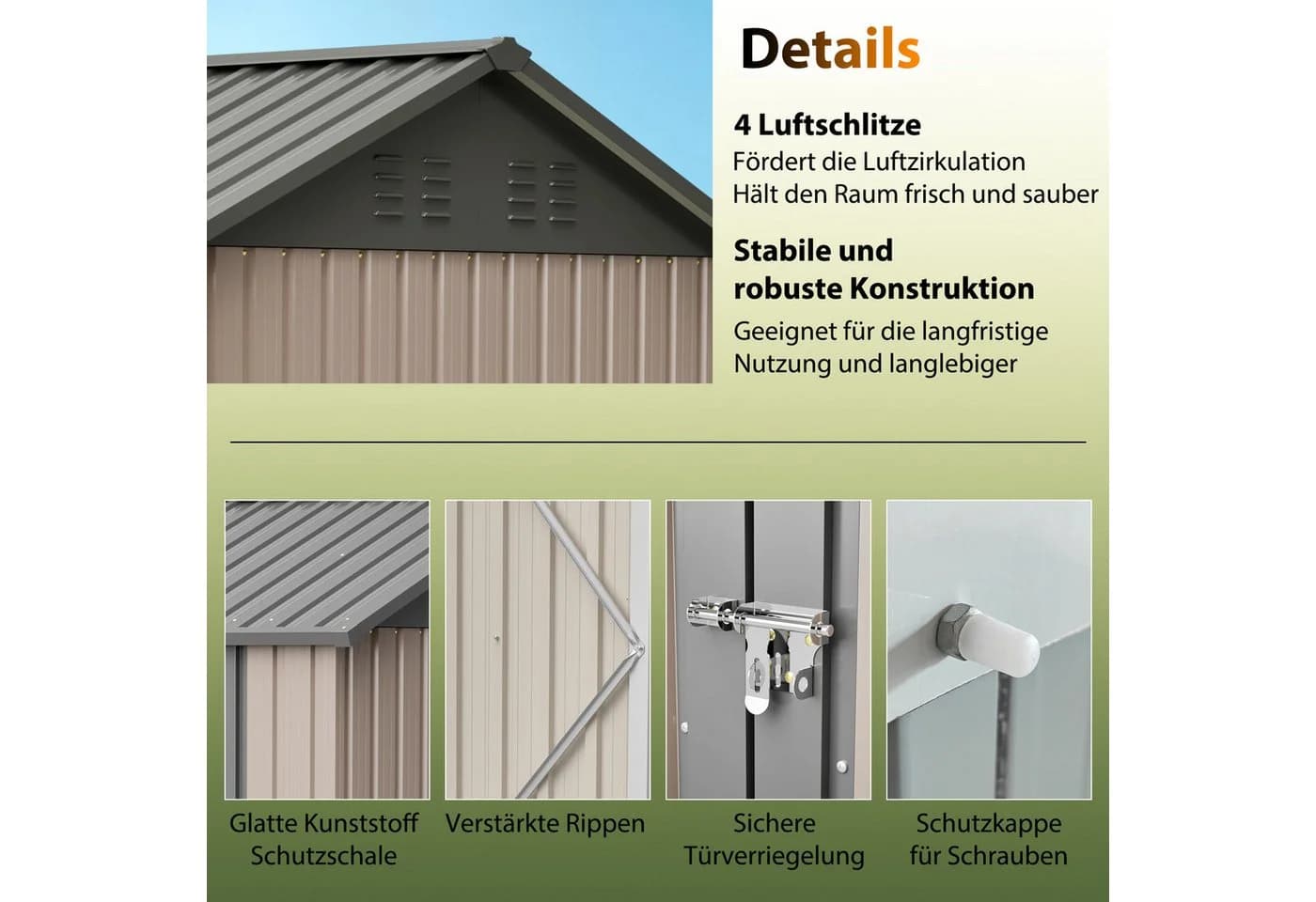 GIHAUVIA Gerätehaus Metall 184x182x191cm mit Fenster & Flügeltür - Bild 4