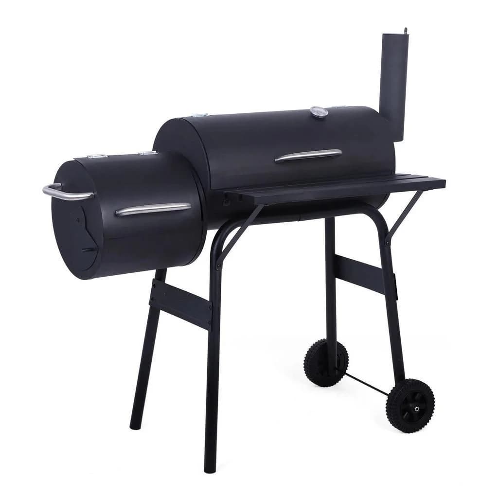 Livingandhome Holzkohlegrill 3-in-1 BBQ-Smoker Schwarz mit Rädern