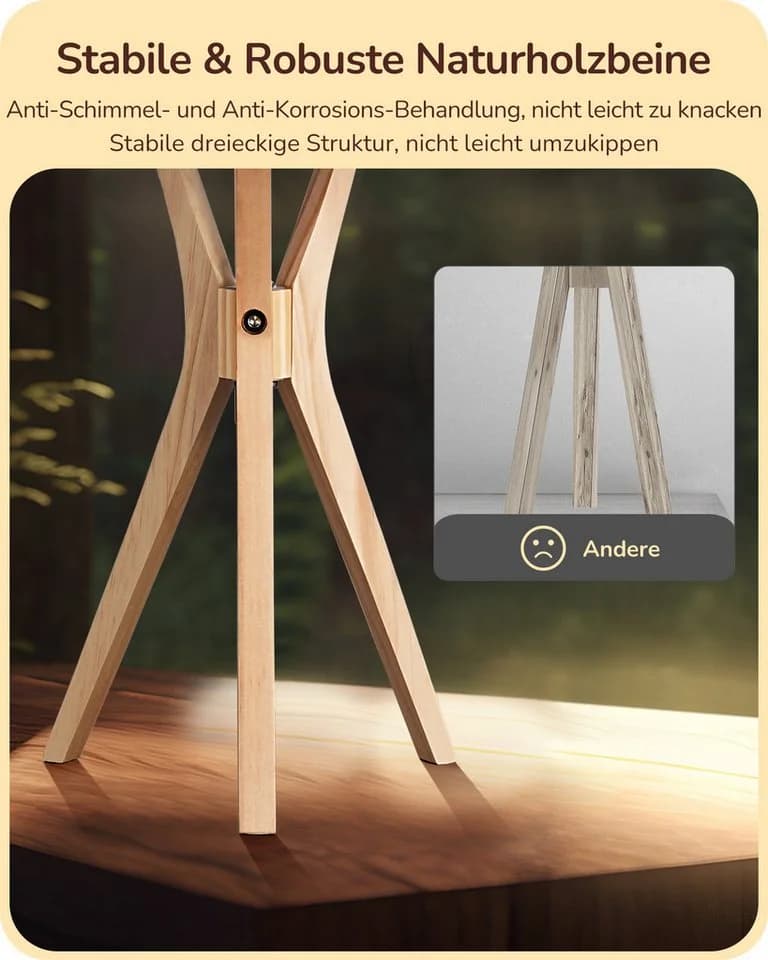 EDISHINE Nachttischlampe Holz Beige Vintage E27 LED