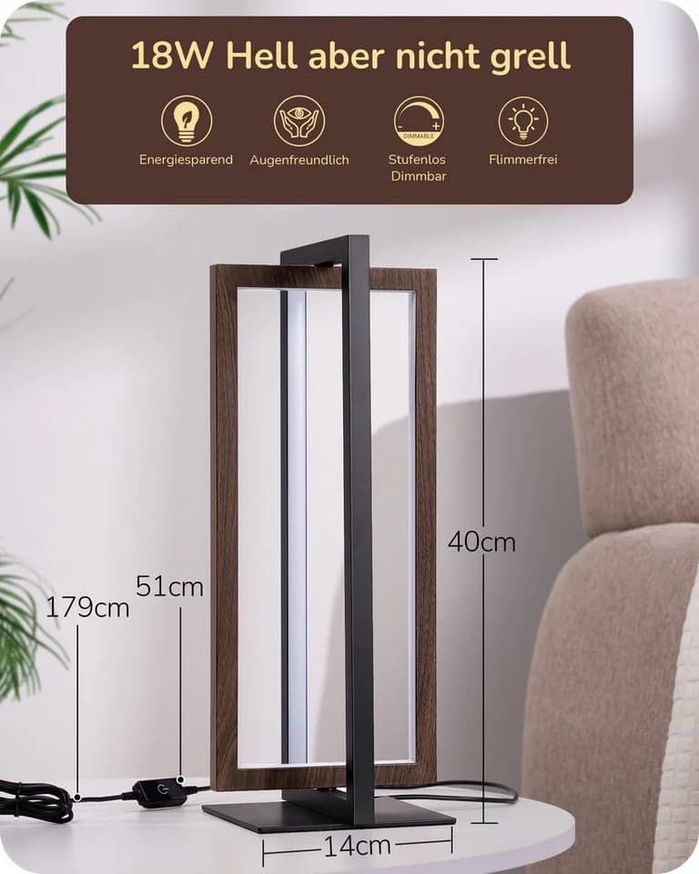 EDISHINE LED Tischleuchte Schwarz Dimmbar Touch - Bild 5