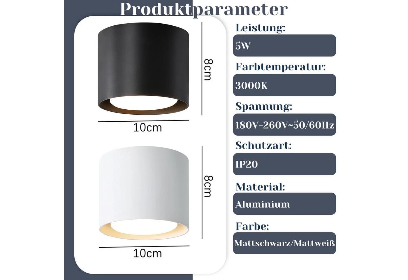 Nettlife LED Deckenspot Aufbaustrahler Schwarz 5W 30° drehbar - Bild 4