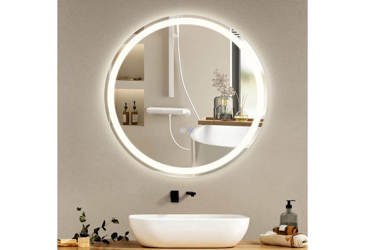 Nettlife Badspiegel Rund Weiß Touch-Schalter Dimmbar Entfogger - Bild 2