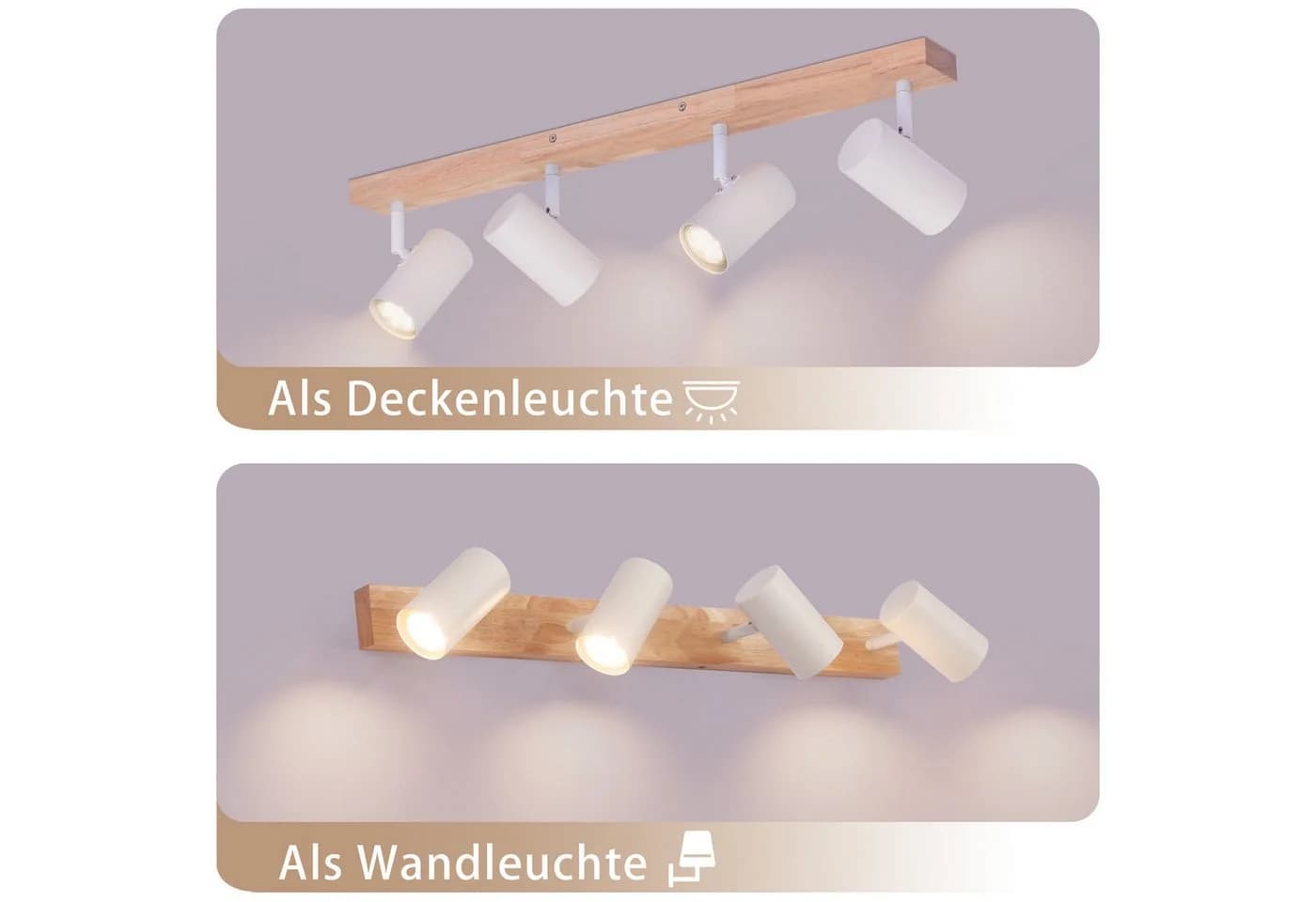 Nettlife Deckenstrahler 4-flammig Schwarz GU10 Schwenkbar 350° Holz Metall - Bild 4