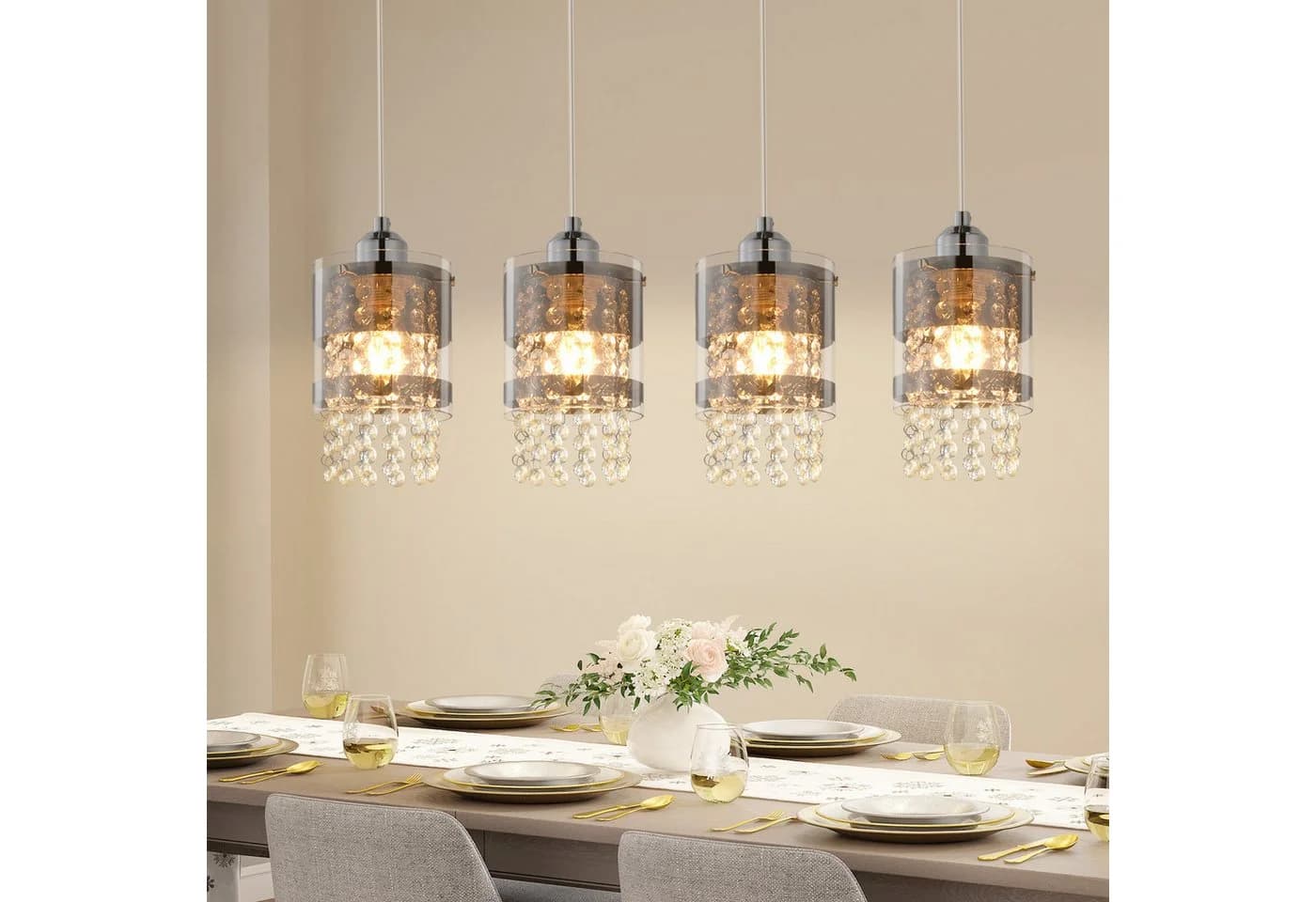 Nettlife Pendelleuchte Kristall Esstisch 4 Flammig Modern E27 - Bild 2