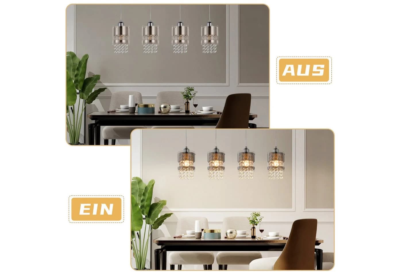 Nettlife Pendelleuchte Kristall Esstisch 4 Flammig Modern E27 - Bild 5