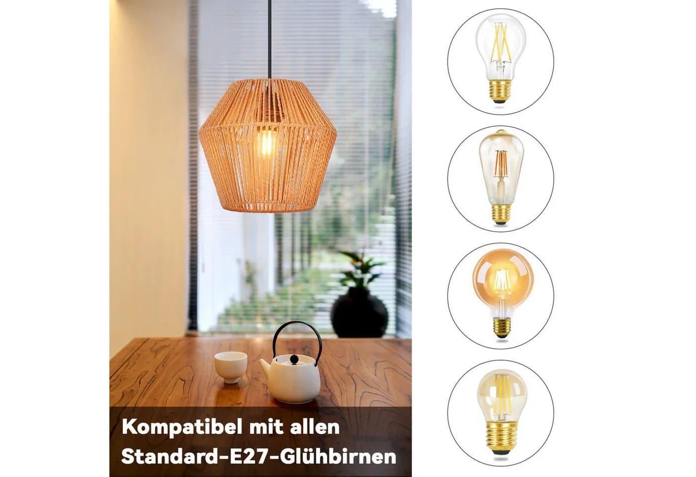 Nettlife Hängeleuchte Rattan 150cm E27 Boho Rustikal - Bild 3