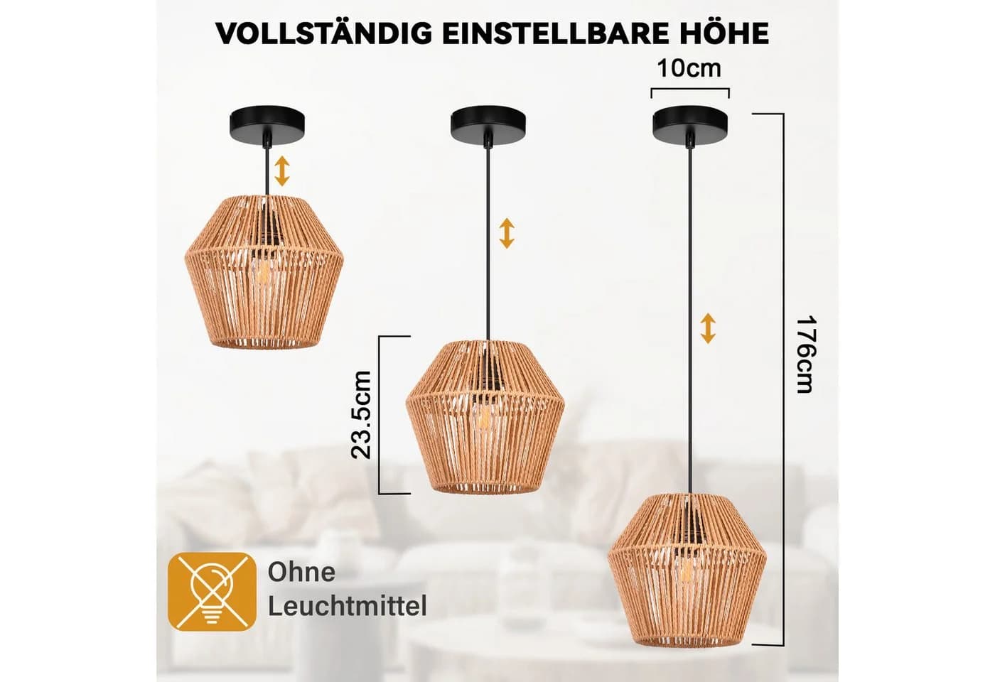 Nettlife Hängeleuchte Rattan 150cm E27 Boho Rustikal - Bild 4