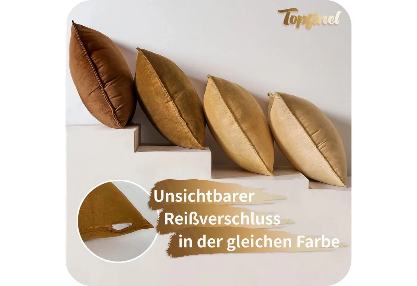 Topfinel Kissenbezüge 4er Set 40x40 & 50x50 cm Braun Samt