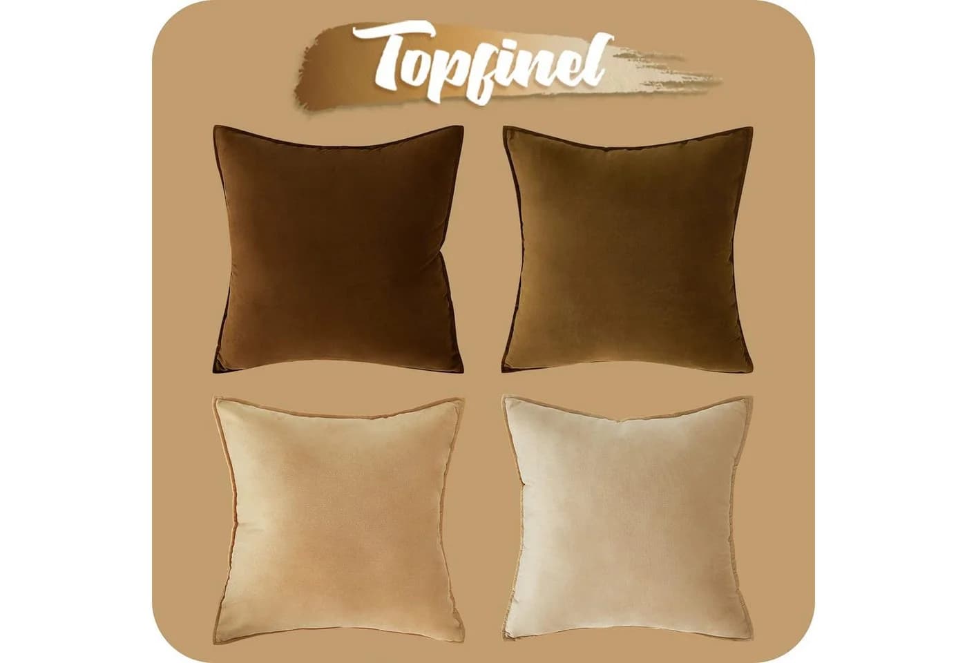Topfinel Kissenbezüge 4er Set 40x40 & 50x50 cm Braun Samt - Bild 4