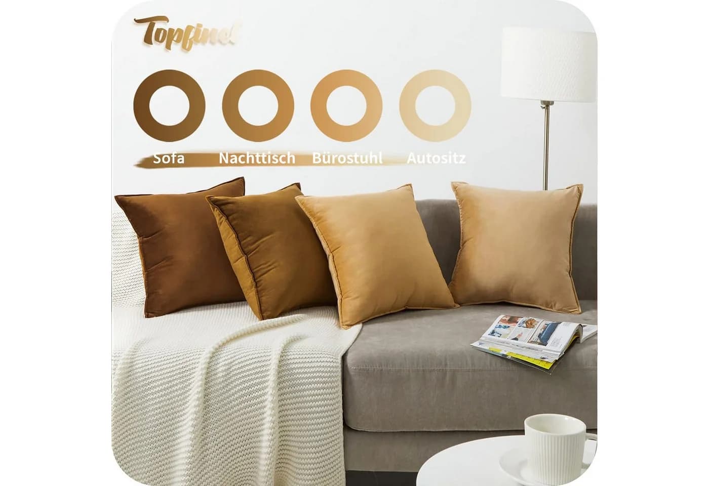 Topfinel Kissenbezüge 4er Set 40x40 & 50x50 cm Braun Samt - Bild 5