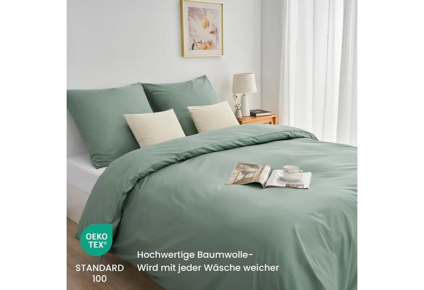 Topfinel Bettwäsche 135 x 200 Baumwolle Salbeigrün Boho - Bild 3