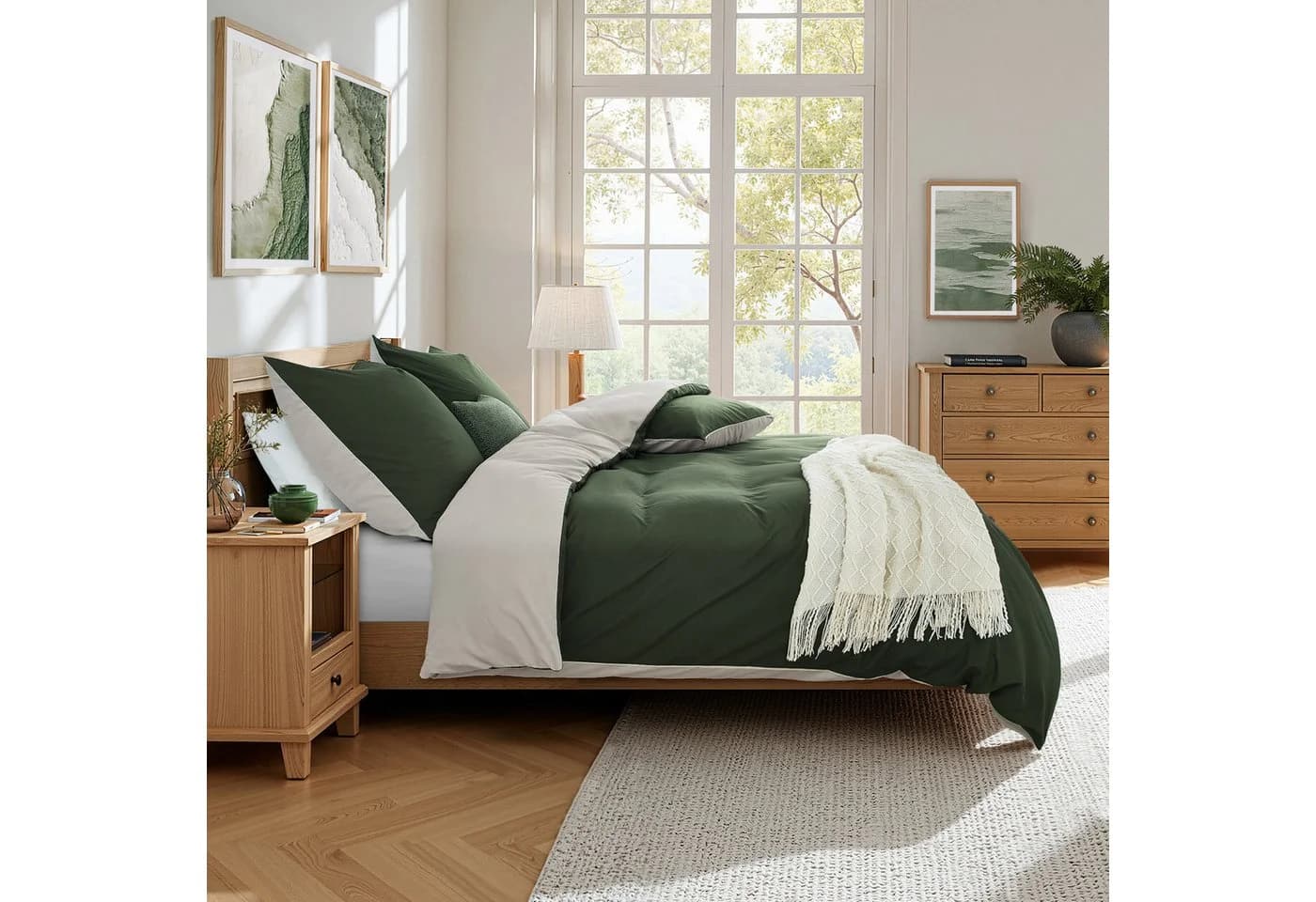 Bettwäsche aus Mikrofaser in Olivgrün und Beige - Bild 4