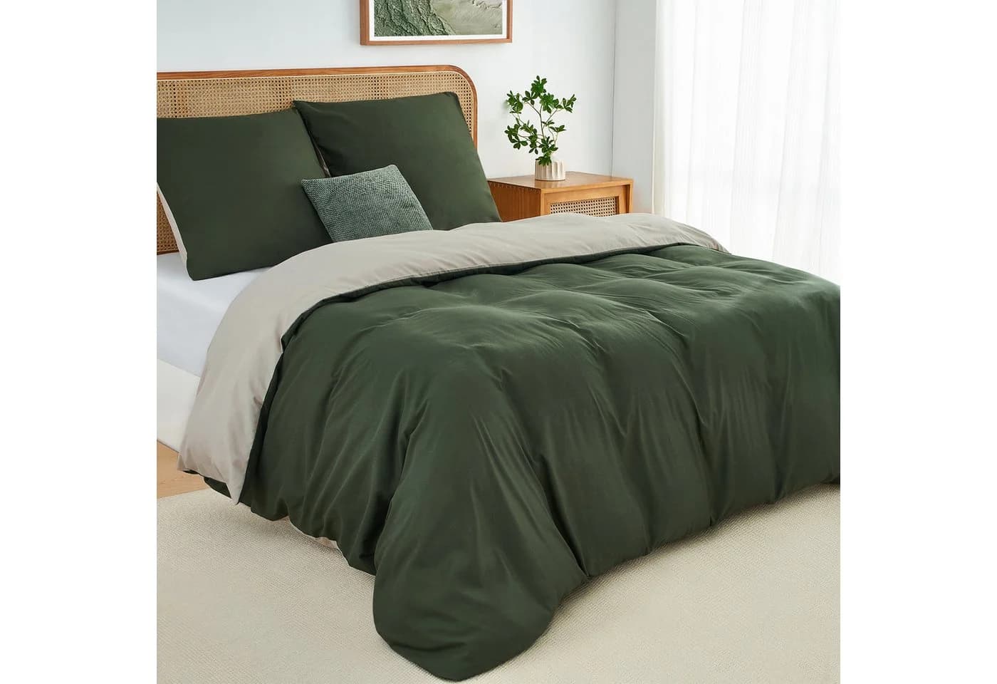 Bettwäsche aus Mikrofaser in Olivgrün und Beige - Bild 2