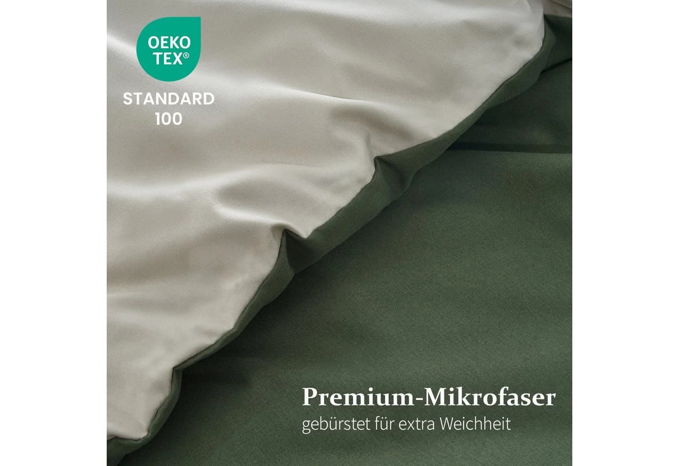 Bettwäsche aus Mikrofaser in Olivgrün und Beige - Bild 5