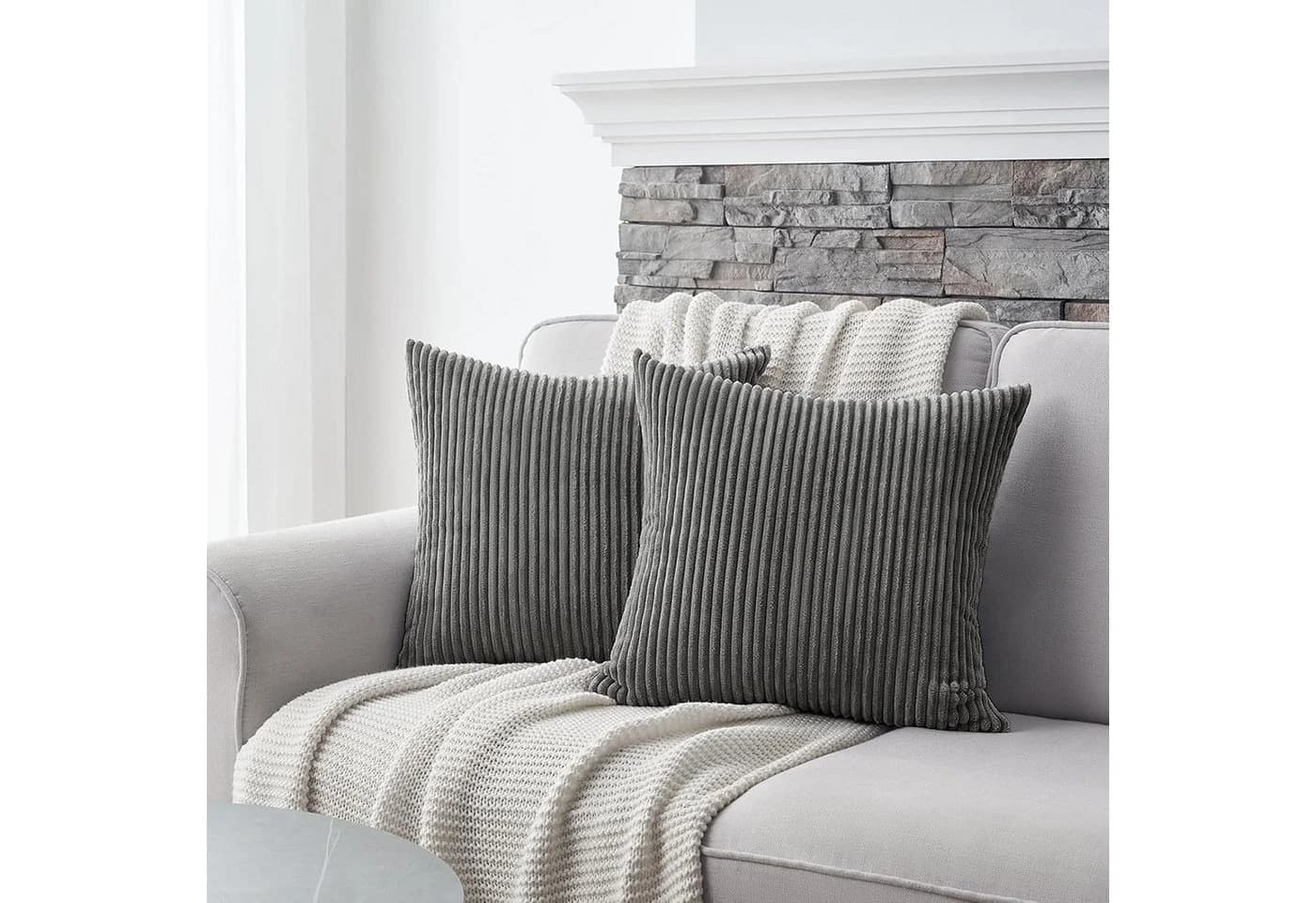 Topfinel Kissenbezug gestreiftes Muster 2er Set Kordsamt 35x35 cm
