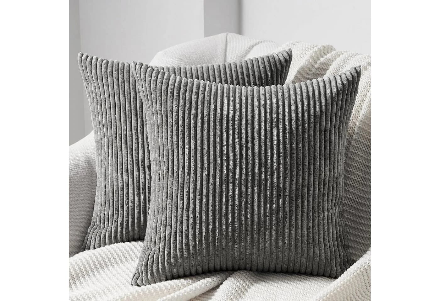 Topfinel Kissenbezug gestreiftes Muster 2er Set Kordsamt 35x35 cm - Bild 2