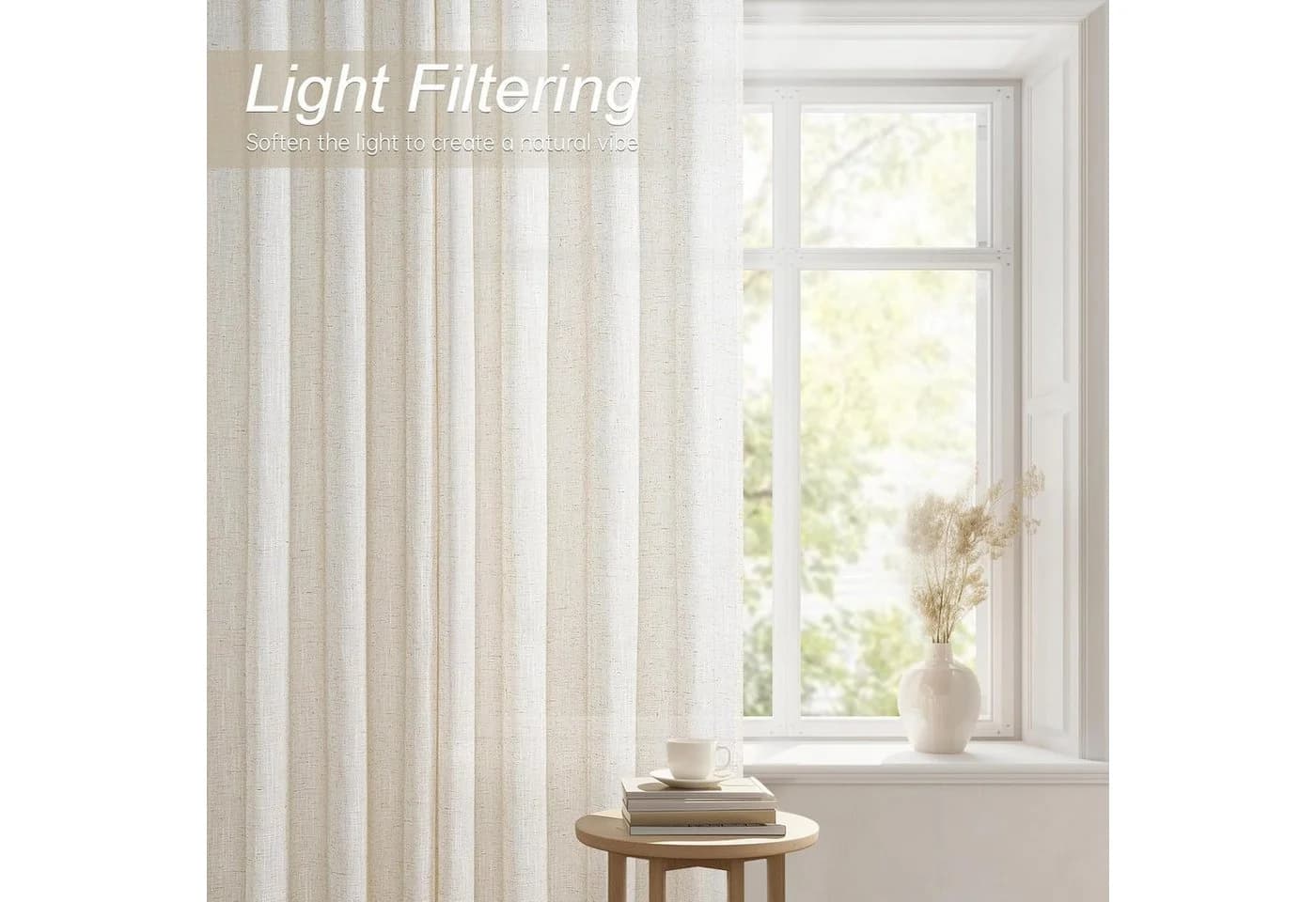 Topfinel Gardine Leinenoptik Kräuselband Boho Naturfarbe - Bild 3