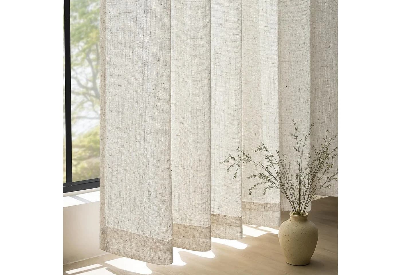 Topfinel Gardine Leinenoptik mit Kräuselband, Boho-Stil, Naturfarbe, 300x240 cm - Bild 2