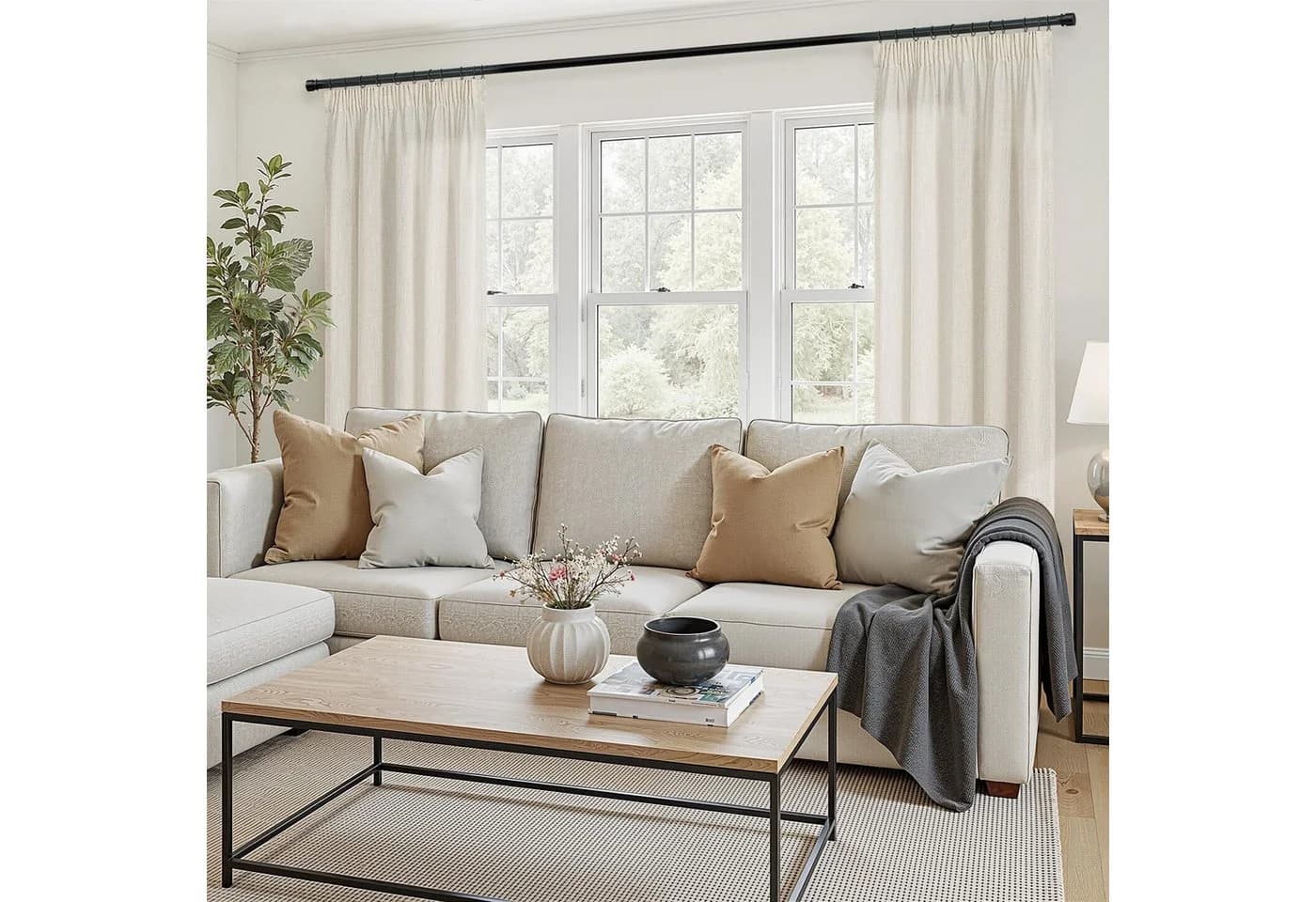 Topfinel Gardine Leinenoptik mit Kräuselband, Boho-Stil, Naturfarbe, 300x240 cm - Bild 4