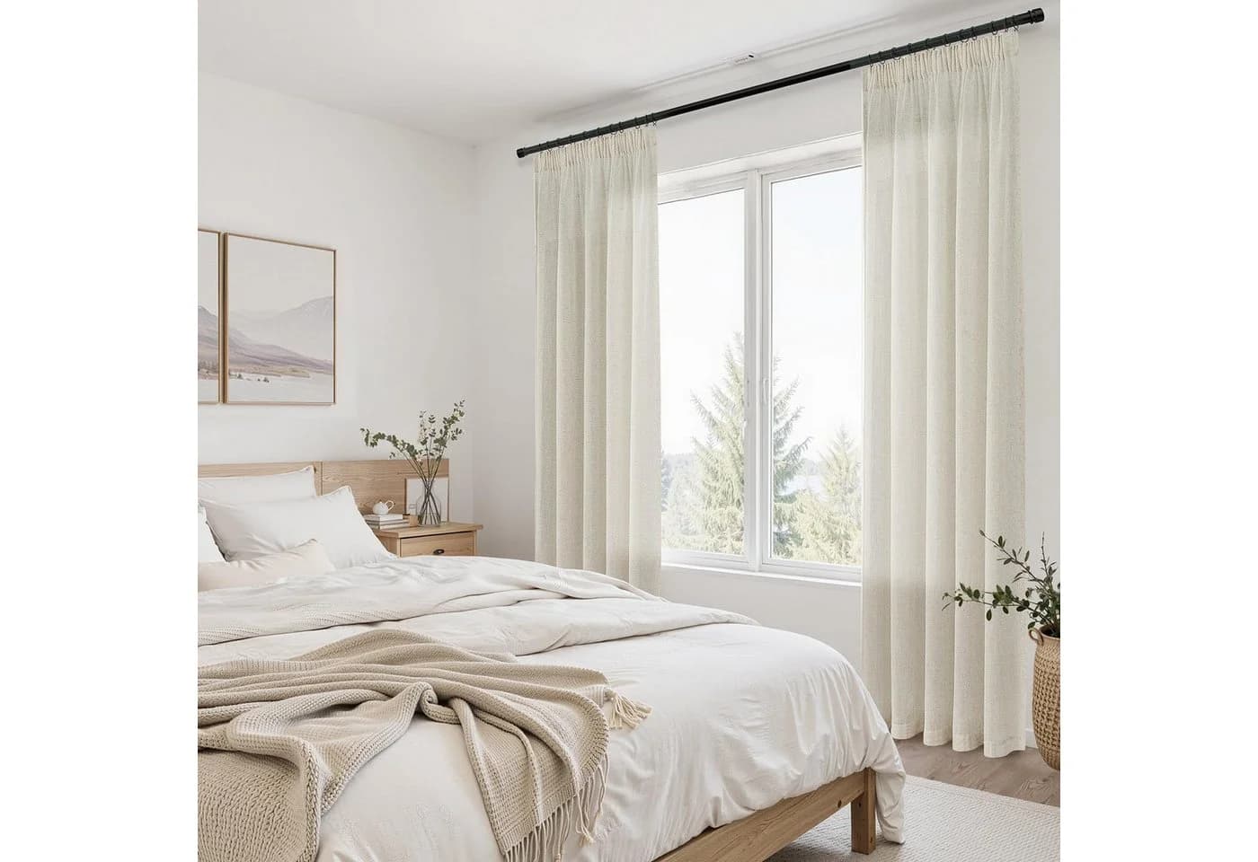 Topfinel Gardine Leinenoptik mit Kräuselband, Boho-Stil, Naturfarbe, 300x240 cm - Bild 5