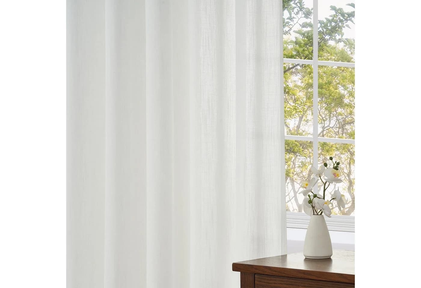 Topfinel Gardine Leinenoptik Weiß mit Kräuselband - Bild 4