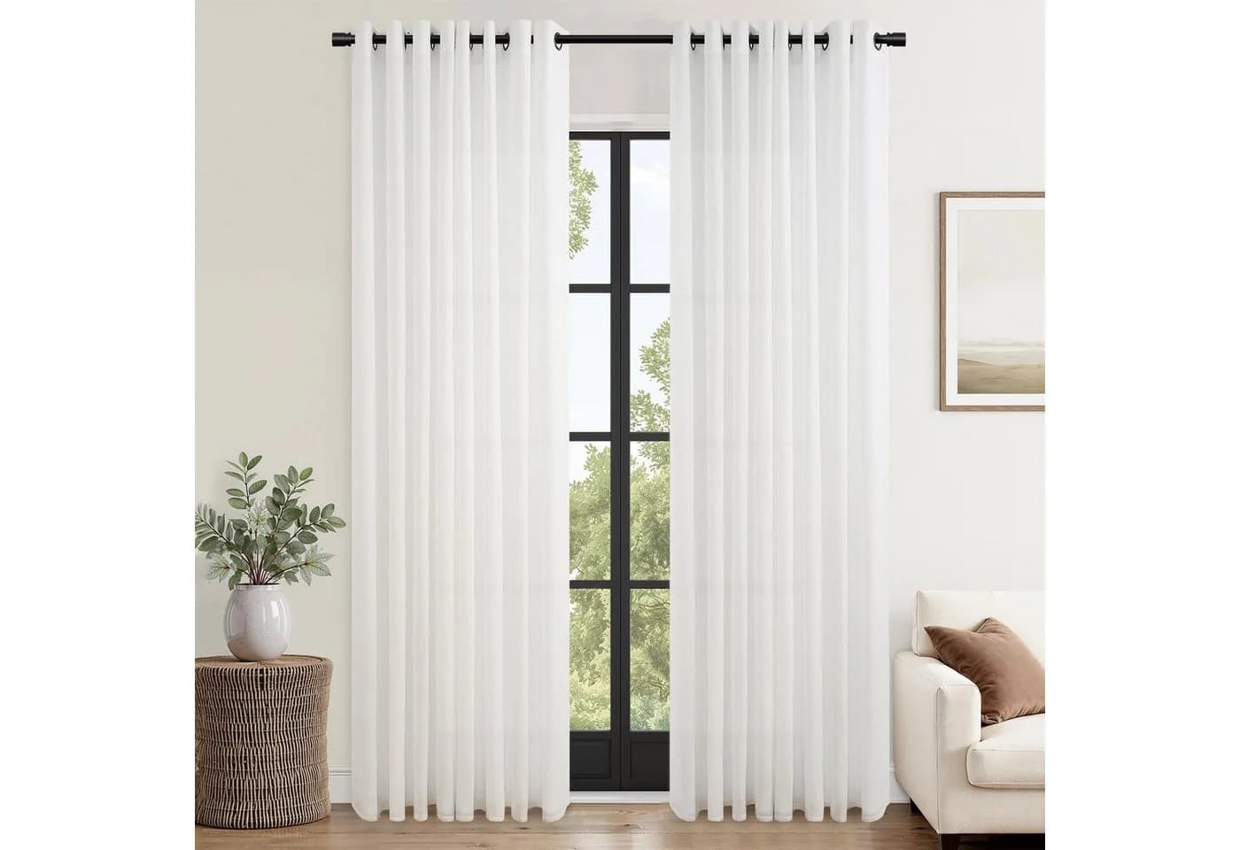Topfinel Gardine Leinenoptik Weiß Halbtransparent - Bild 2
