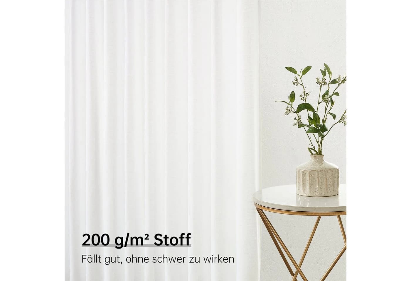 Topfinel Gardine Leinenoptik Weiß Halbtransparent - Bild 4