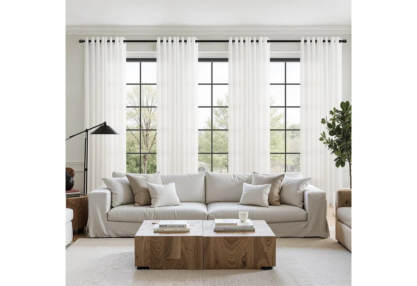 Topfinel Gardine Leinenoptik Weiß Halbtransparent - Bild 5
