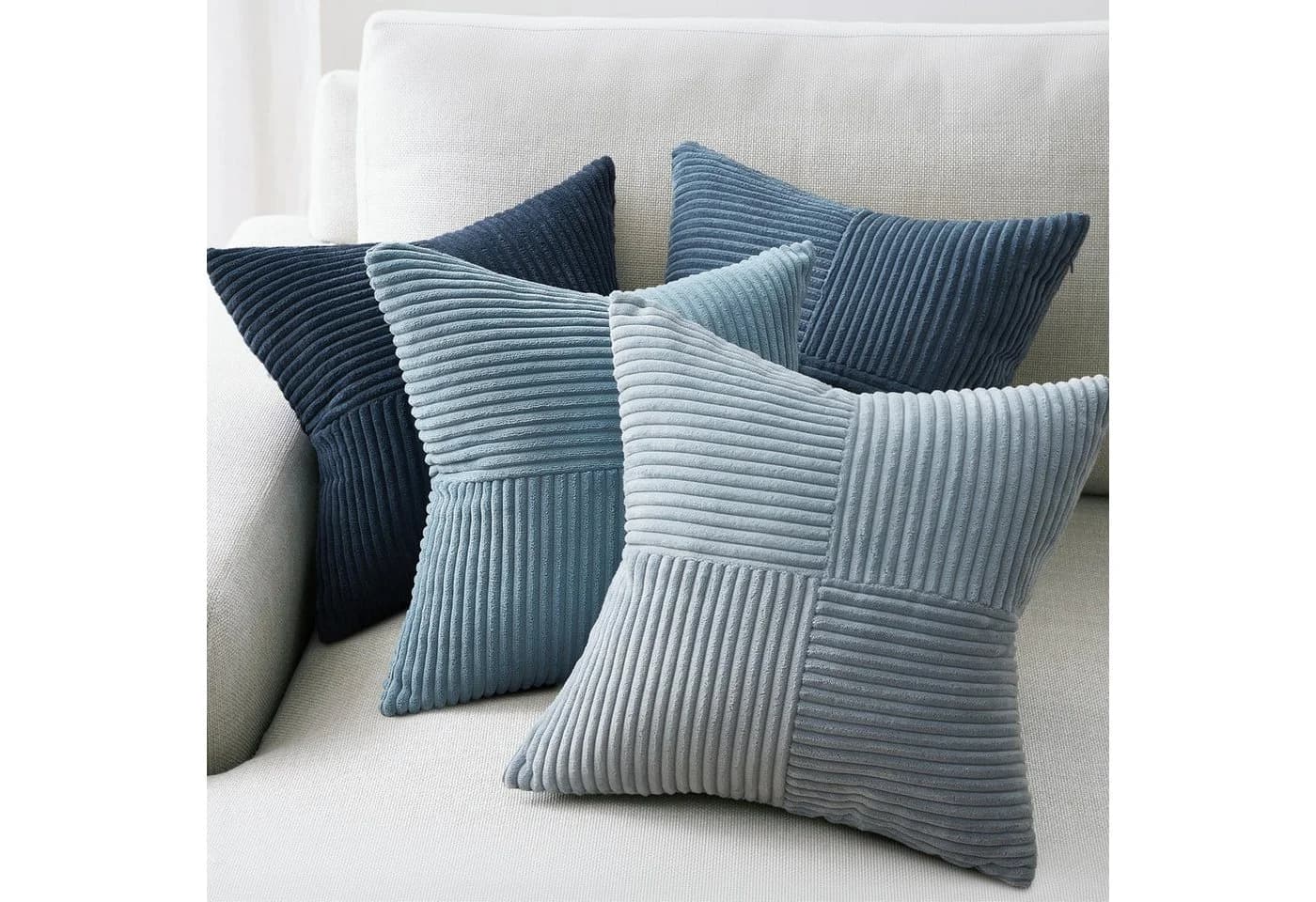 Topfinel Kissenbezug 40x40 4er Set Kordsamt Blau-Grau Farbverlauf - Bild 2