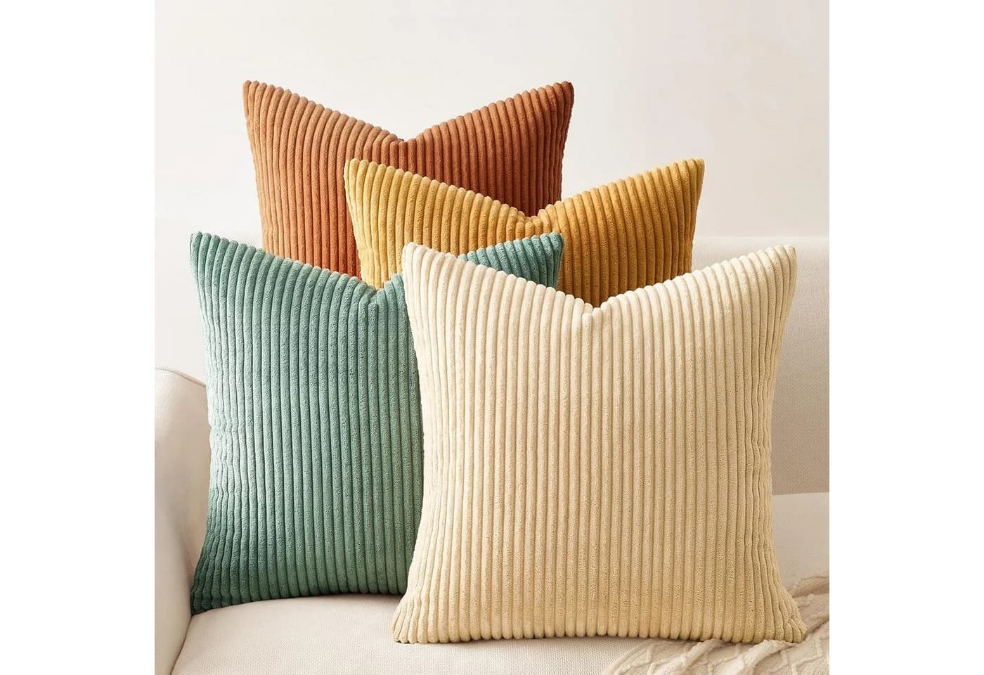 Topfinel Kissenbezüge 4er Set Kordsamt Flauschig Farbverlauf Orange-Blau 45x45 cm - Bild 2