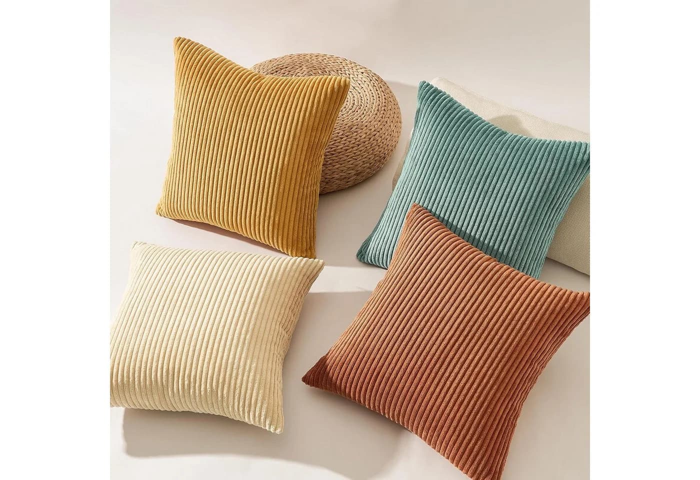 Topfinel Kissenbezüge 4er Set Kordsamt Flauschig Farbverlauf Orange-Blau 45x45 cm - Bild 5