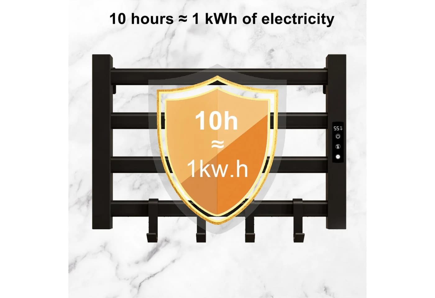 Oihpaw Elektrischer Badheizkörper 55x35cm 80W Handtuchheizung Schwarz - Bild 4