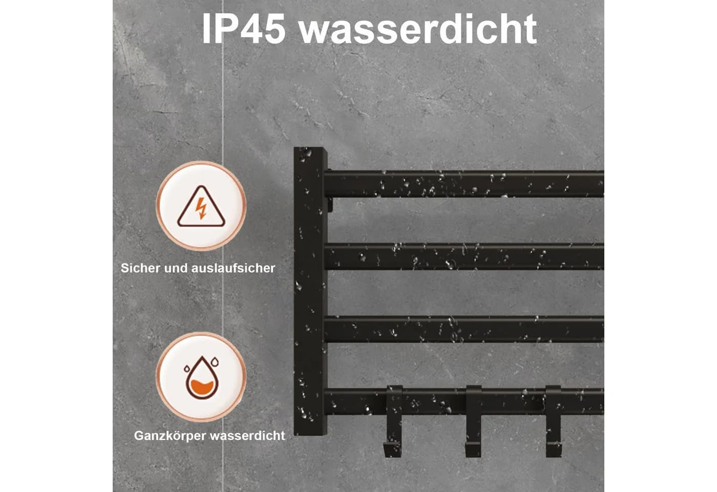 Oihpaw Elektrischer Badheizkörper 55x35cm 80W Handtuchheizung Schwarz - Bild 5