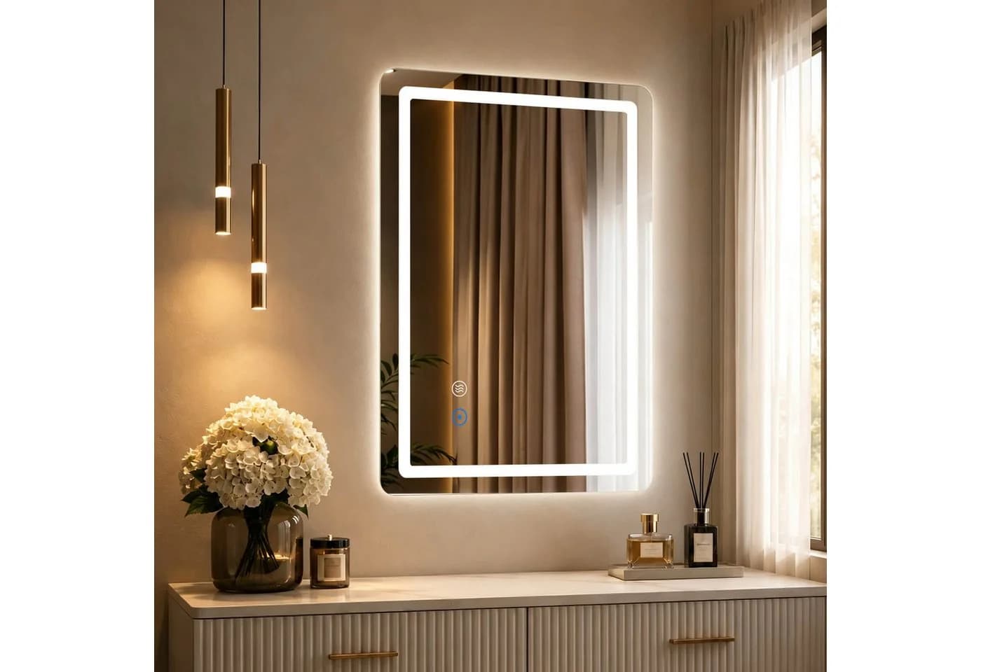 SaniteModar LED Badspiegel mit Lichtleisten, dimmbar, Antibeschlag, 50x70 cm - Bild 2