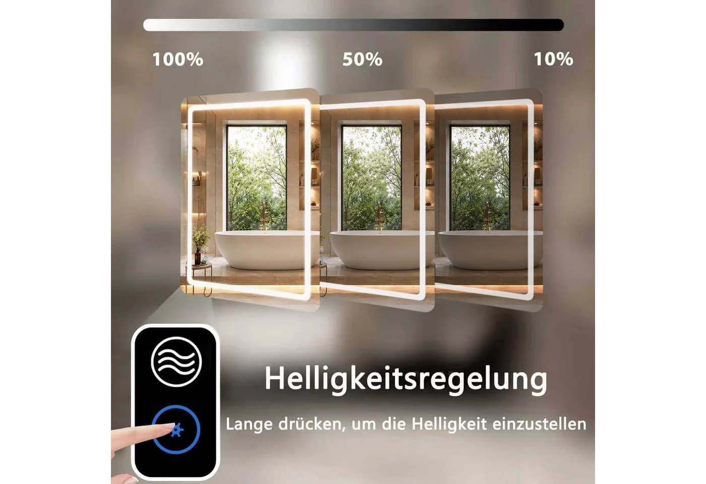SaniteModar LED Badspiegel mit Lichtleisten, dimmbar, Antibeschlag, 50x70 cm - Bild 4