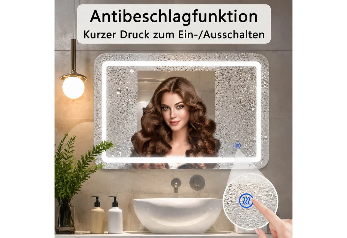 SaniteModar LED Badspiegel mit Lichtleisten, dimmbar, Antibeschlag, 50x70 cm - Bild 5