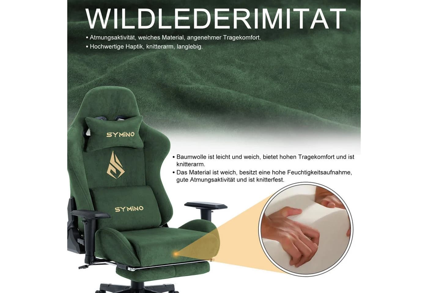 symino Gaming-Stuhl Grün mit Massagefunktion und Fußstütze - Bild 3