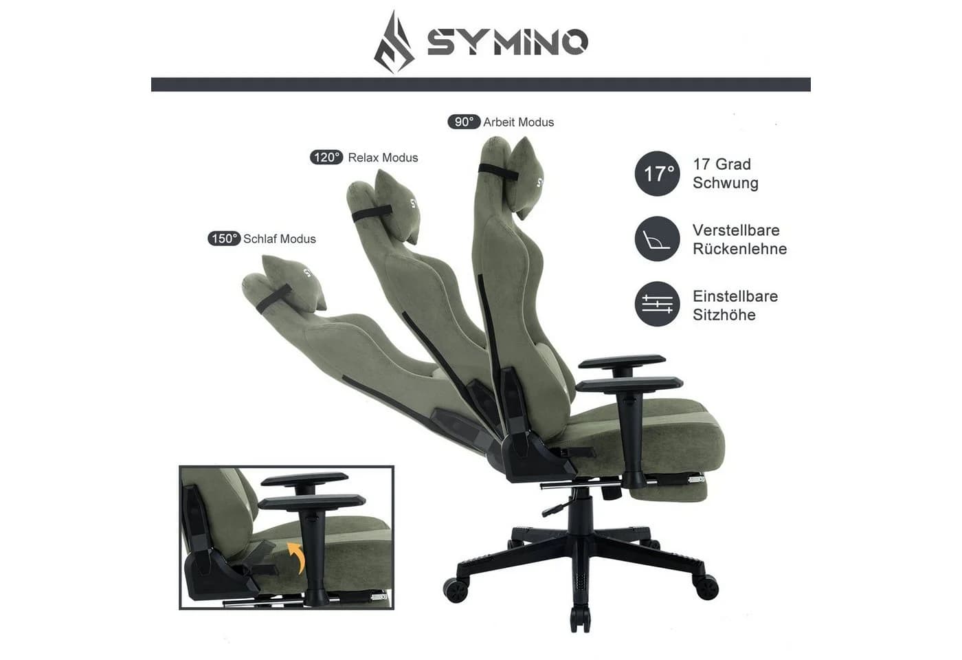 symino Gaming-Stuhl Grün mit Massagefunktion und Fußstütze - Bild 5