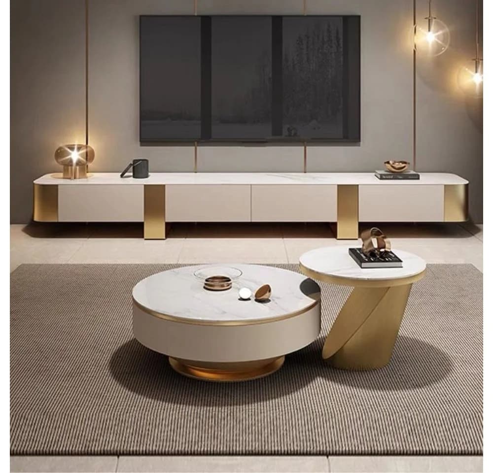 alesvelt Couchtisch Set Marmor Design 2er Set 90cm Wohnzimmertisch