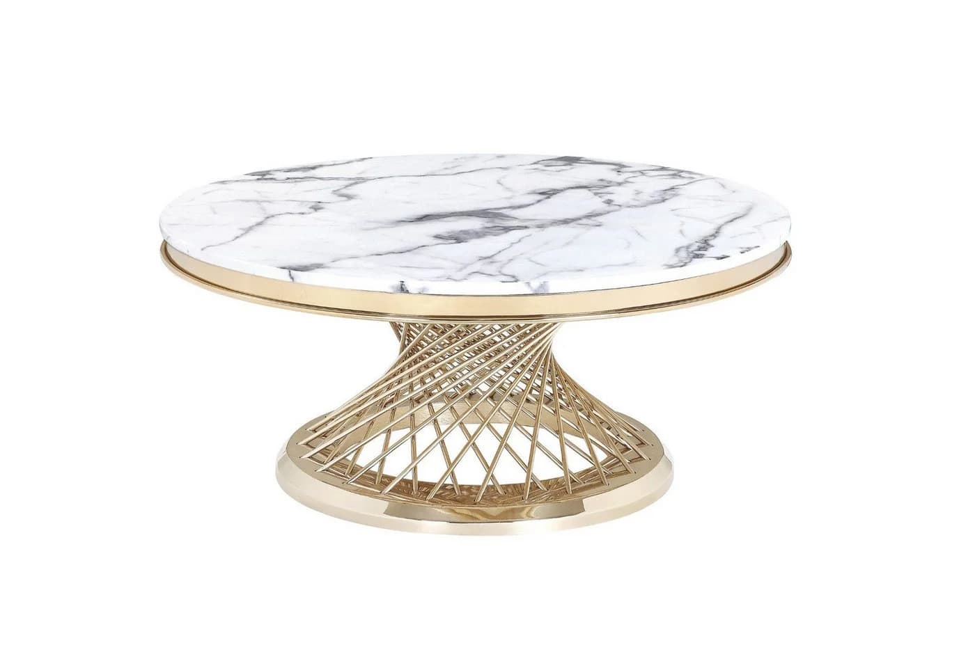 alesvelt Couchtisch Beistelltisch echtes Marmor weiß gold 100cm