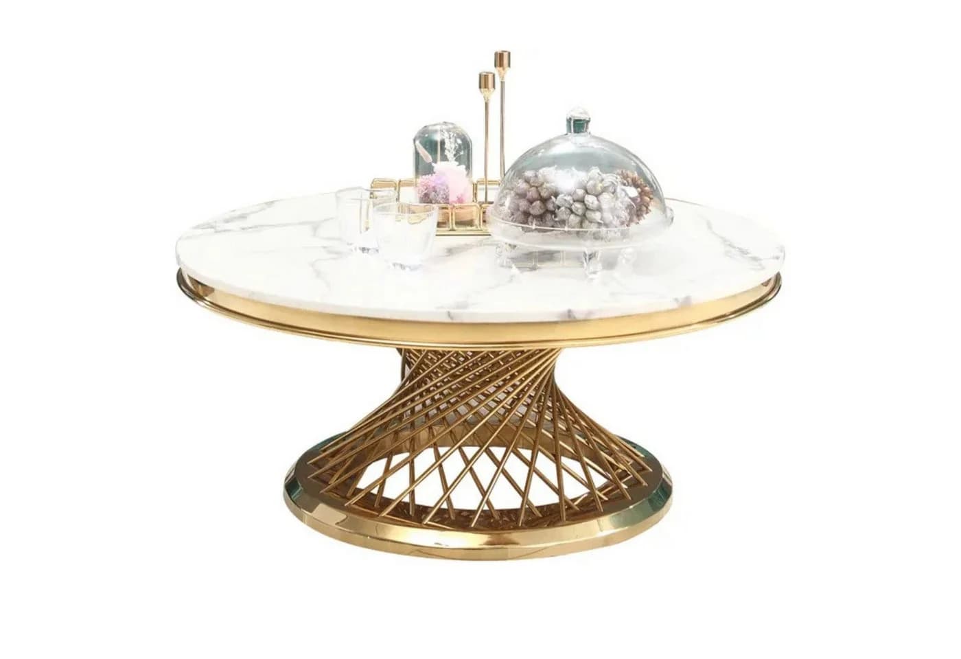 alesvelt Couchtisch Beistelltisch echtes Marmor weiß gold 100cm - Bild 3