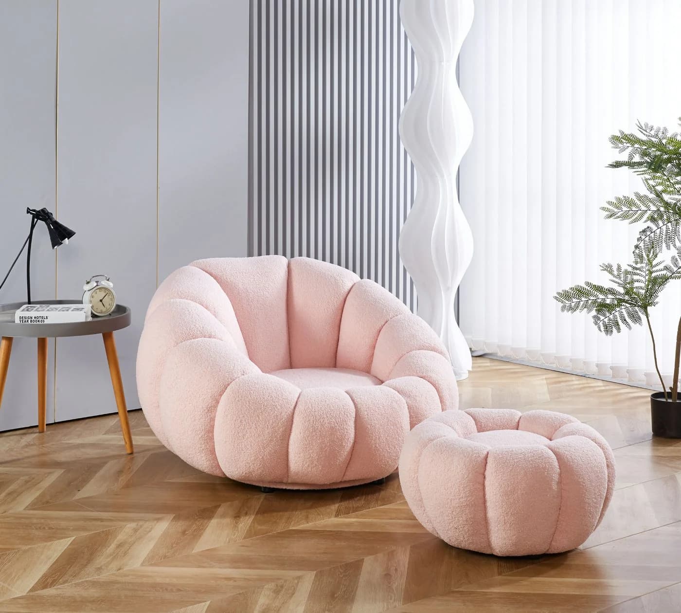 alesvelt Drehsessel Kürbis Rosa 360° Drehfunktion inkl. Hocker - Bild 2