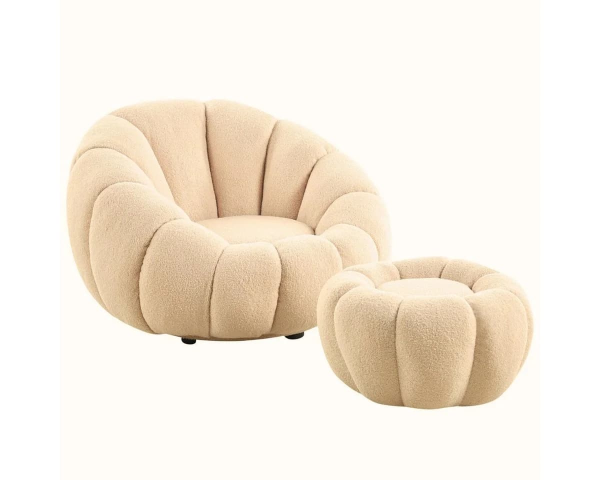 alesvelt Drehsessel Kürbis 360° Drehfunktion Relaxsessel inkl. Hocker Set Beige