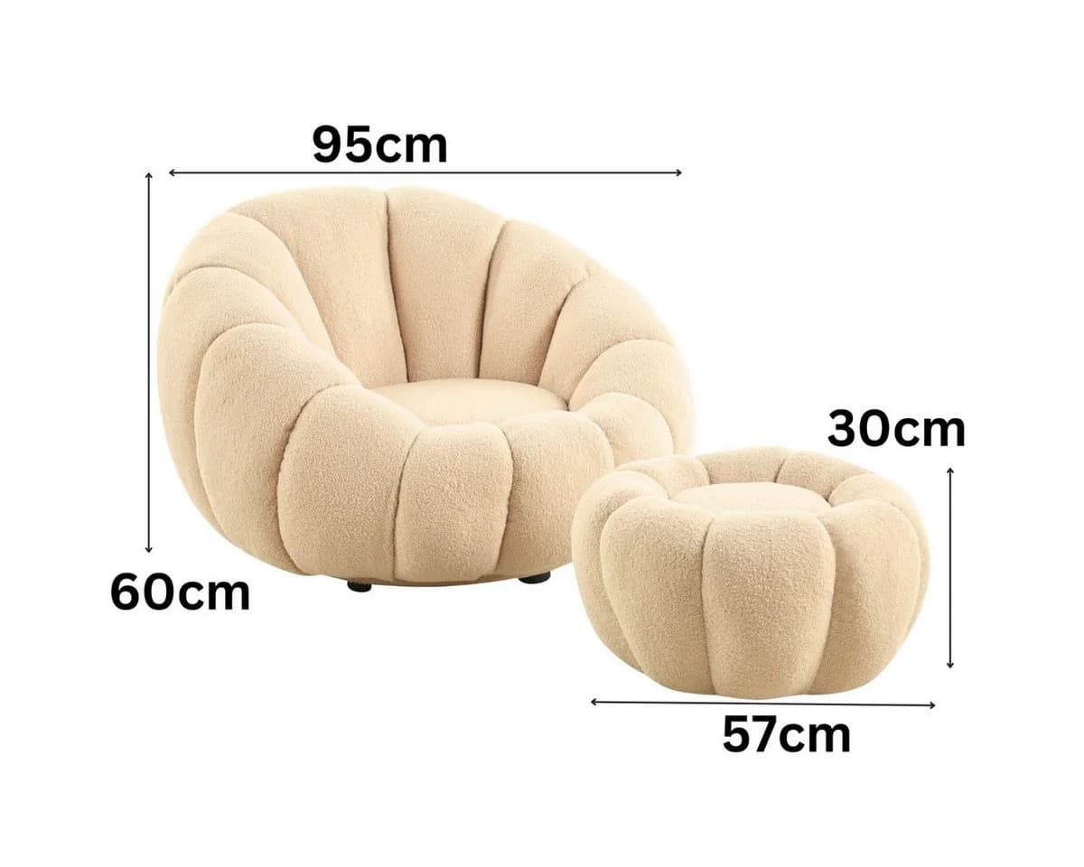 alesvelt Drehsessel Kürbis 360° Drehfunktion Relaxsessel inkl. Hocker Set Beige - Bild 3