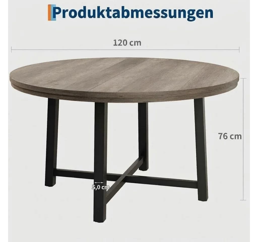 GarveeMore Runder Esstisch 119 cm Grau Modern Industriestil