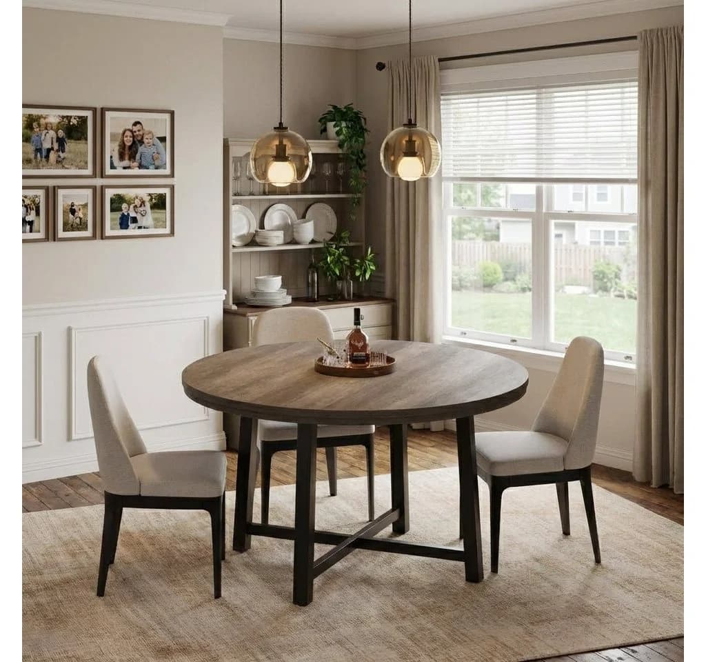 GarveeMore Runder Esstisch 119 cm Grau Modern Industriestil - Bild 2